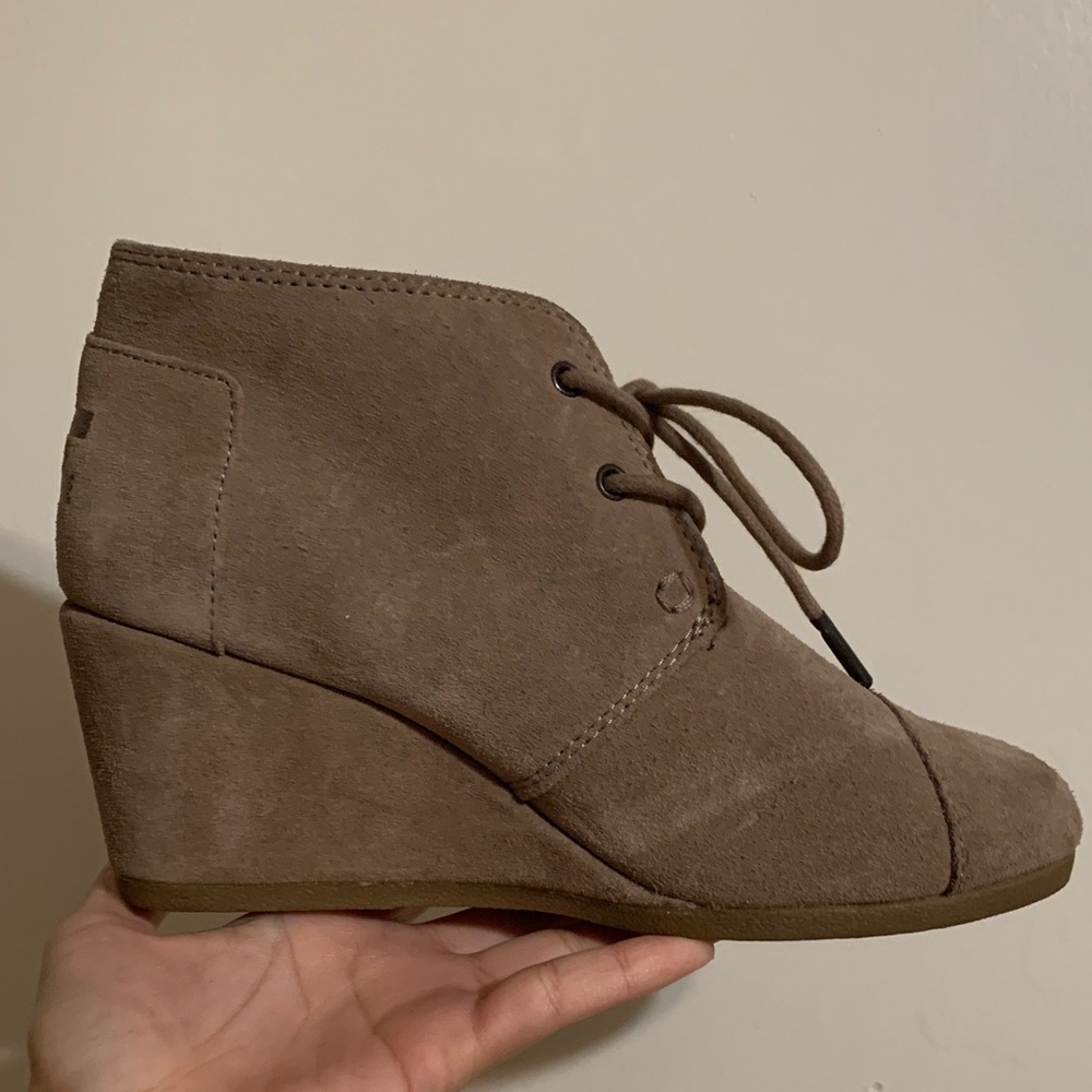 Toms Grey Suede Wedge Boots